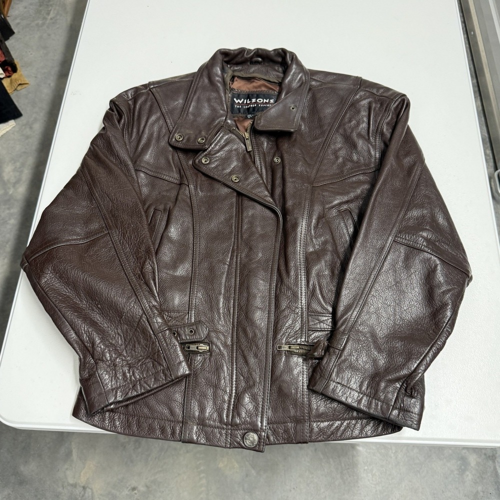 Wilsons Leather Jacket Womens S Brown Good Vintage Biker Moto Zip Up Distressed